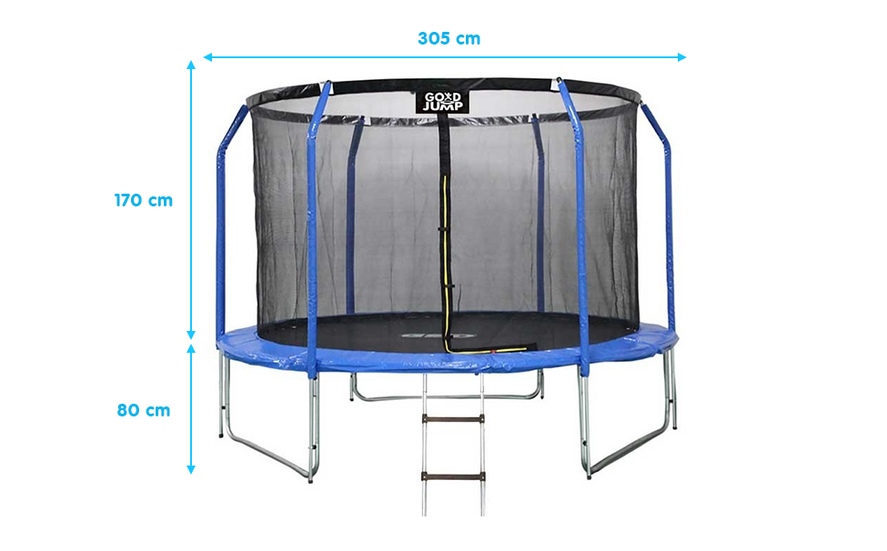 GoodJump 3UPVC modrá trampolína 305 cm s ochrannou sítí + žebřík - Inside