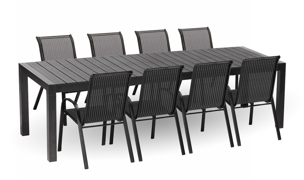 Jídelní set rozkládací GRANADA XXL antracit + 8x židle VALENCIA černá